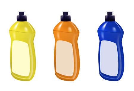 Dishwashing liquid set bottle template design. Dish wash brand bottle advertisement. Vector illustration.のイラスト素材