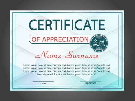 Horizontal certificate appreciation or diploma template with geometric modern background. Vector illustration.のイラスト素材