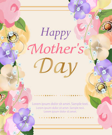 Background Mothers day with beautiful flowers greeting card. Design for posters, banners or cards. Vector illustration.のイラスト素材