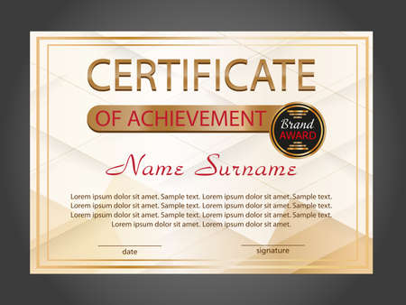 Horizontal certificate achievement or diploma template with geometric modern background. Vector illustration.のイラスト素材