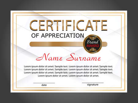 Horizontal certificate appreciation or diploma template with white geometric modern background. Vector illustration.のイラスト素材