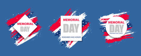 Set colorful modern background for Memorial Day USA. Dynamic design elements for a flyer, sale, brochures, presentations, party etc. Vector illustration.のイラスト素材