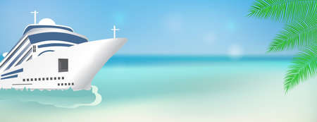 Cruise ship Bon Voyage. Poster or banner template Transatlantic liner ship. Vector illustration.のイラスト素材
