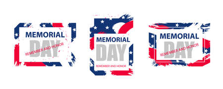 Modern colorful frame for Memorial Day USA. Dynamic design elements for a flyer, sale, brochures, presentations, party etc. Vector illustration.のイラスト素材