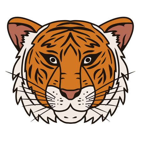 Tiger head. Vector color illustration isolated on white background. Hand drawn design element for Chinese New Year 2022. Year of the tiger.のイラスト素材