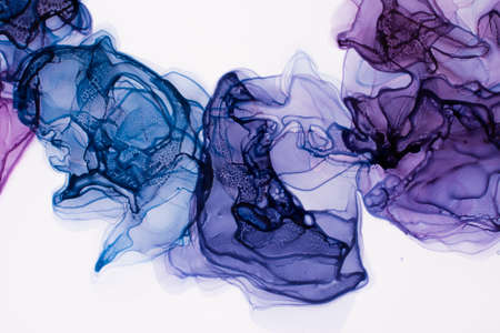 blue art hand paint isolated on white background. Rich bright abstract picture. Luxury abstract fluid art painting alcohol ink. blue aquamarine gold sparkles.の写真素材