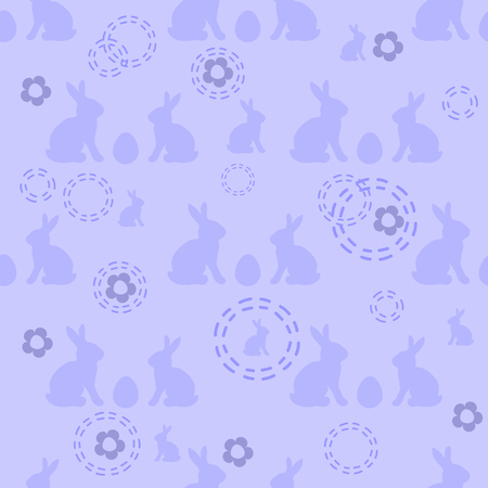 Seamless easter pattern in blue colors with symbolic rabbits and eggsのイラスト素材