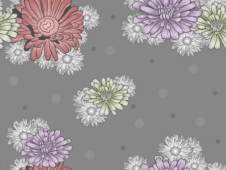 Seamless gray floral pattern with colored flowersのイラスト素材