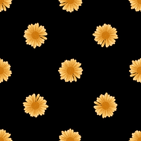 Seamless chamomile pattern with orange flowers. Seamless abstract floral pattern.のイラスト素材