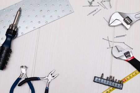 repair tools on a light background top view place copy frameの写真素材