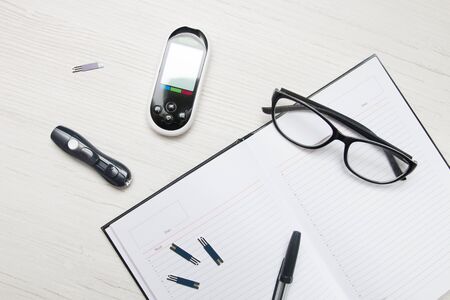 still life diabetics, everything for blood sugar control, diabetes conceptの写真素材