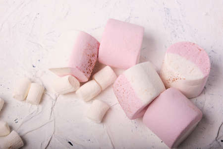 a bunch of marshmallows on a white background, soft candies with natural juiceの写真素材