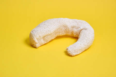 Dry Luffa, loofah sponge on yellow background, no plastic lifestyle conceptの写真素材