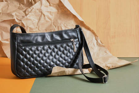 bag and paper, Tyvek non-woven material for the manufacture of various household items, leather from paper, nature protection, vegan leather, no waste production conceptの写真素材