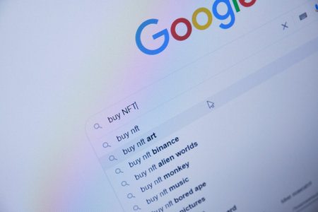 computer monitor close-up, google search for information about cryptocurrency, nft conceptのeditorial素材