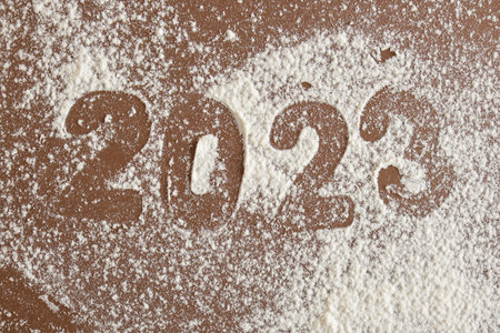 silhouette of flour figures 2023 on brown background close up