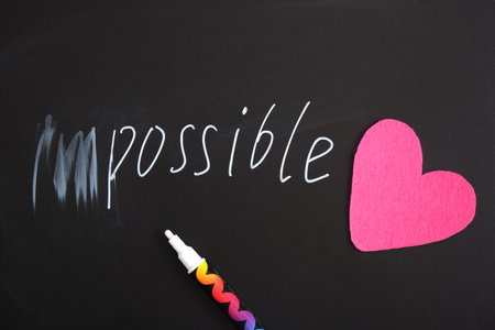 on a black chalk board the description impossible with the prefix erased, motivation for success, away with doubts, business and psychological coachingの写真素材