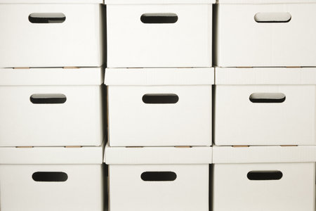 pile of white cardboard boxes for holding, storage boxesの写真素材