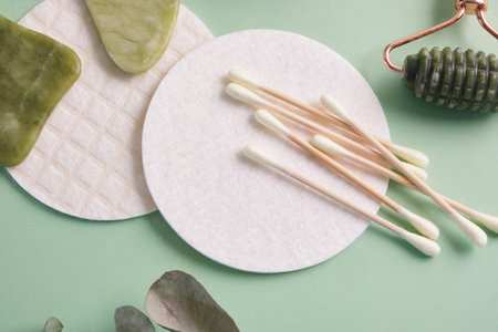 reusable cotton pads bamboo swabs close up, eco-friendly self care