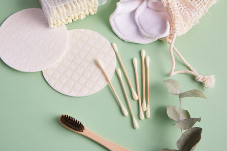 bamboo and cotton care set, recyclable and reusable natural materials personal care products, zero...