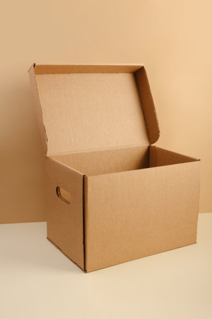 craft office box with hand slots on beige background mock up