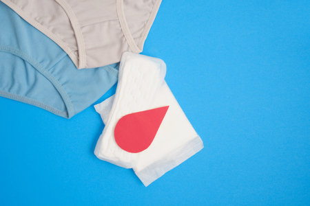 women's comfortable panties, pad and cotton flower, feminine hygiene products made of natural materials conceptの写真素材