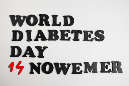 World Diabetes Day concept, inscription world diabetes day from wooden letters 14 November, black and white photoの写真素材