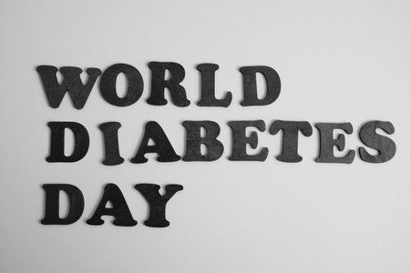 World Diabetes Day concept, inscription world diabetes day from wooden letters, black and white photoの写真素材