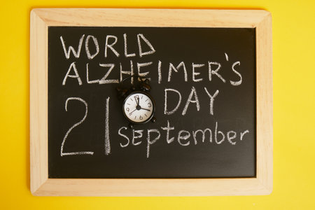 chalk board with description September 21 Alzheimer's day, brain disease conceptの写真素材