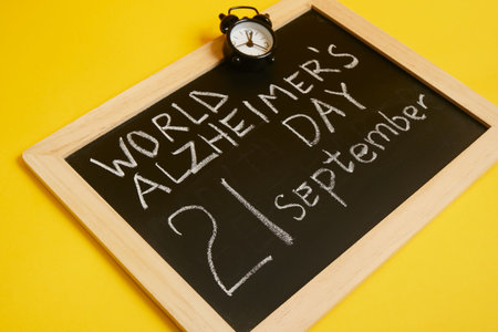 chalk board with description September 21 Alzheimer's day, brain disease conceptの写真素材