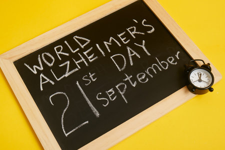 chalk board with description September 21 Alzheimer's day, brain disease conceptの写真素材