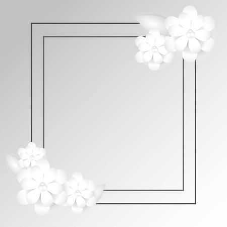 Double gray rectangular frame. In the corners are small compositions of paper flowersのイラスト素材