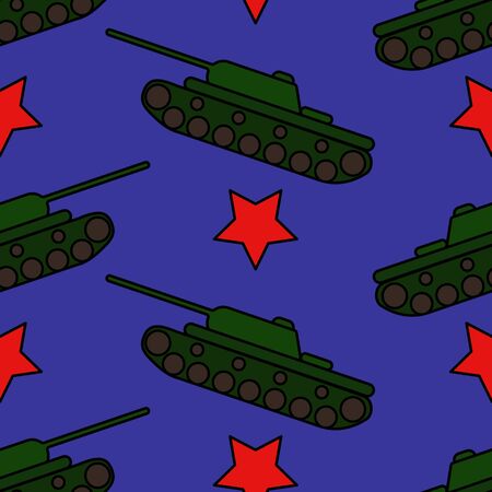 Bright print with tanks and red stars. Seamless patternのイラスト素材