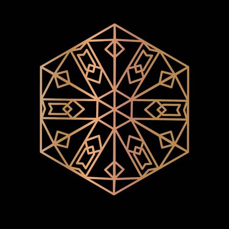 Hexagon tile with oriental motif. Gold gradient with metallic lusterのイラスト素材