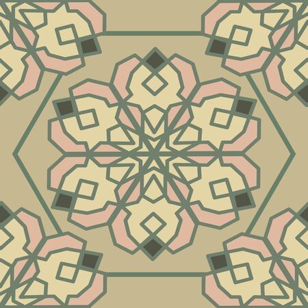 Hexagon tile with oriental motif. Calm colorsのイラスト素材