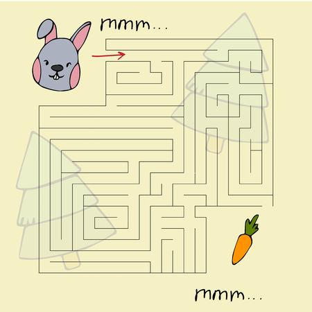 Line art illustration. Kids labyrinth in cartoon style. Help the animal find foodのイラスト素材