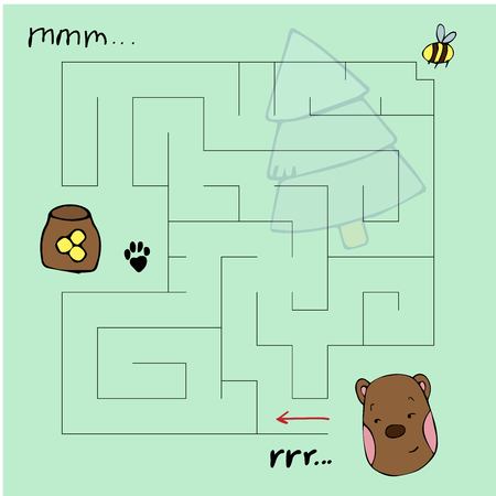 Line art illustration. Kids labyrinth in cartoon style. Help the animal find foodのイラスト素材