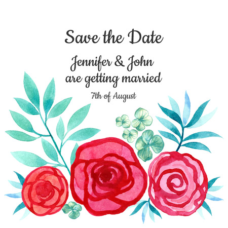 Watercolor begonia flowers Save the Date.のイラスト素材