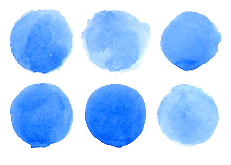 Vector natural blue watercolor labels and shapes on white background. Hand drawn painted stains set.のイラスト素材