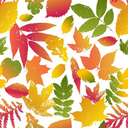 Gradient colourful autumn leaves bunch seamless pattern. Vector grunge design elements for cards, wallpapers, backgrounds.のイラスト素材