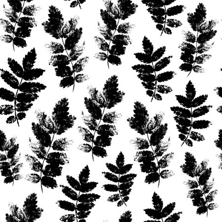 Colourful black summer and spring ash leaves bunch seamless pattern. Vector grunge design for cards, wallpapers, backgrounds and natural product.のイラスト素材