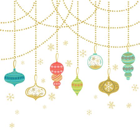 Happy Holiday greeting card. Vector winter holiday background with confetti, snowflake, garland.のイラスト素材