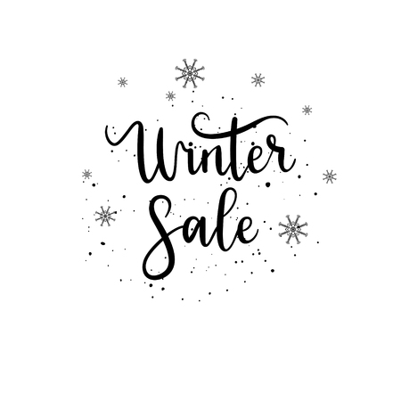Vector Winter sale hand lettering calligraphy label and shape on white background.のイラスト素材