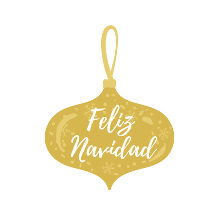 Feliz Navidad hand lettering Christmas and New Year holiday calligraphy on Spanish. Vector winter holiday background with hand lettering calligraphy, ball.のイラスト素材