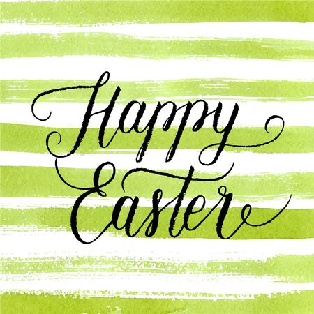 Happy Easter greeting card, poster for Easter. Vector background with hand lettering, green watercolor abstract paint texture.のイラスト素材