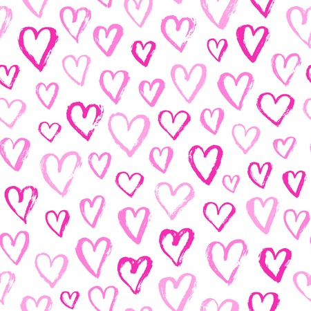 Vector fashion seamless pattern with hearts on Happy Valentines Day. Doodle styleのイラスト素材
