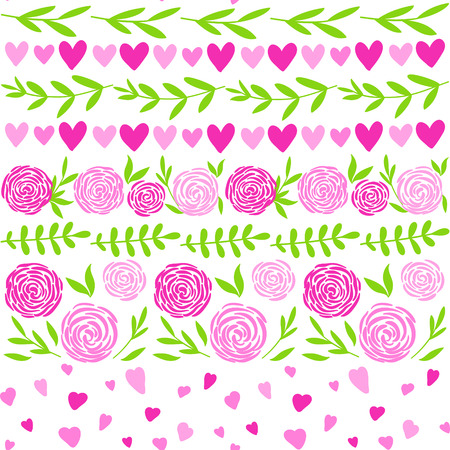 Spring seamless pattern with flowers, hearts, branches. Vector Easter pattern.のイラスト素材