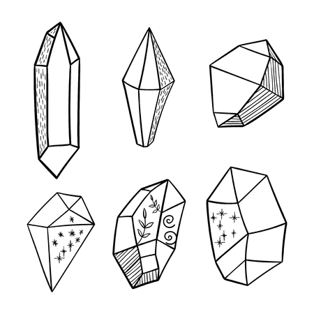 Vector hand drawn boho crystal elementsのイラスト素材