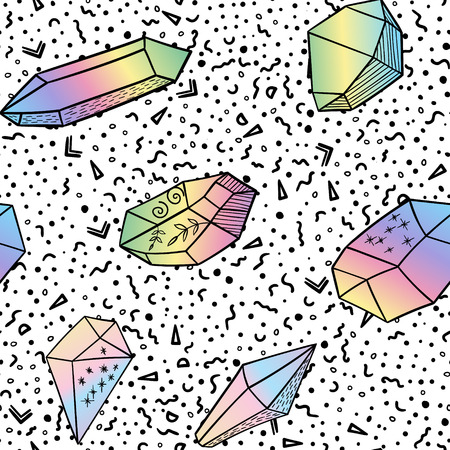 Vector hand drawn gradient boho crystal seamless patternのイラスト素材
