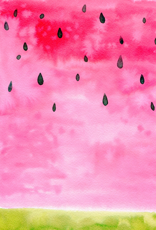 Watercolor watermelon background. Raster hand drawn element.の写真素材